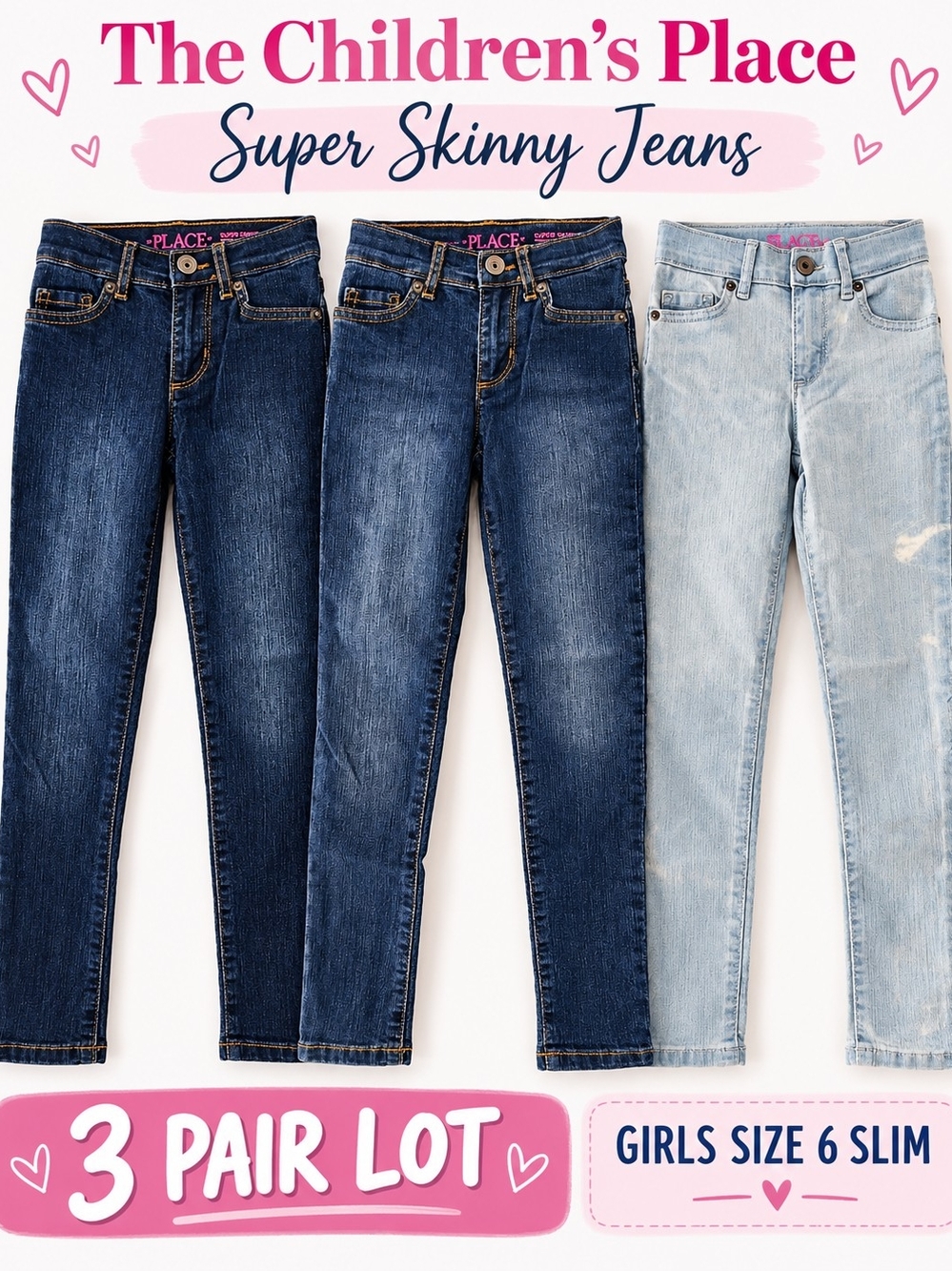 The Children’s Place Girls 6 Slim Super Skinny Jeans 3 Pair Lot NWT NWOT
